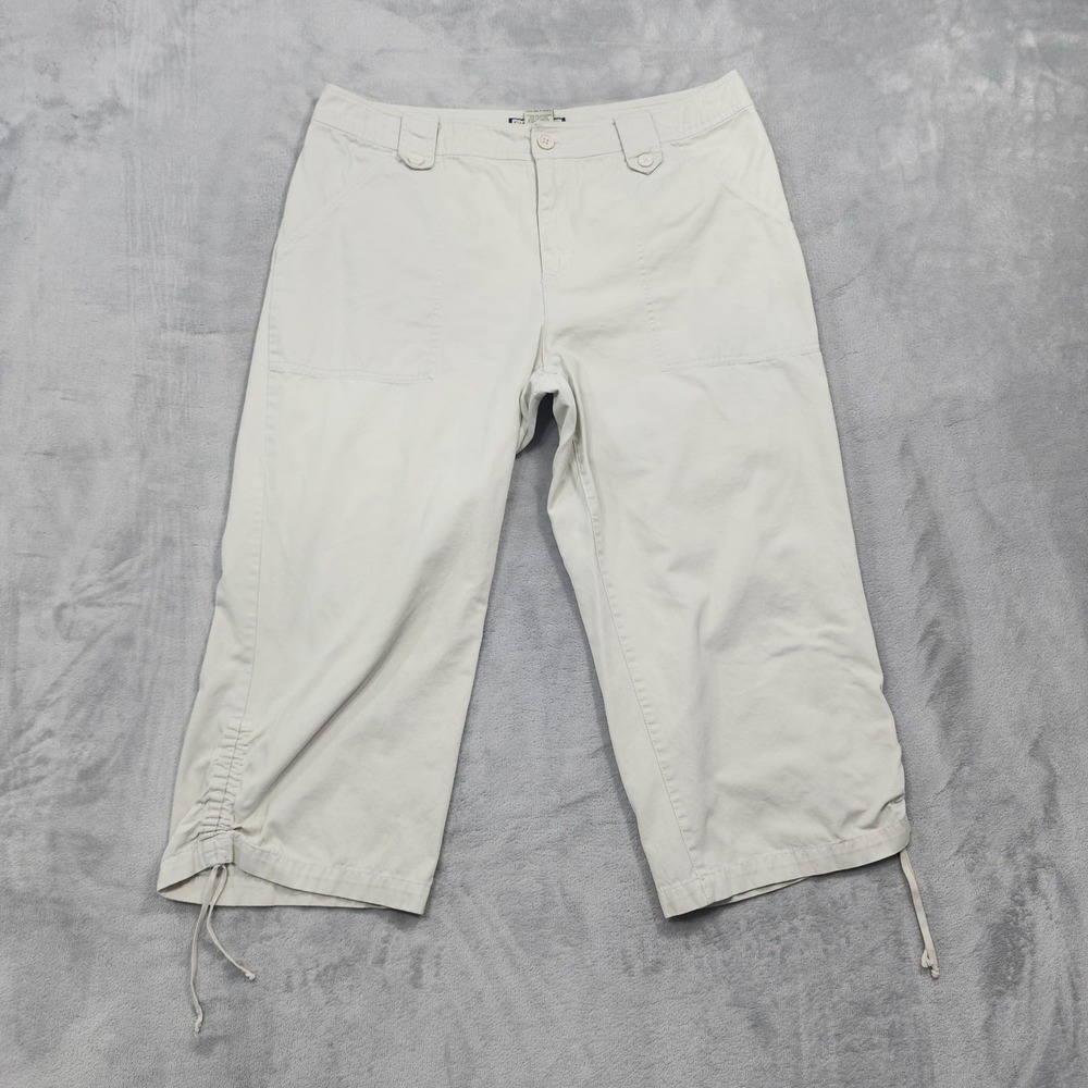 Caribbean Joe Pants Womens 16 Beige Twill Capri Crop Drawstring Pockets Casual